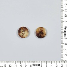 Пуговица на 4 прокола из натурального рога, блестящая, рифленый гурт. Цвет светло-коричневый в наличии