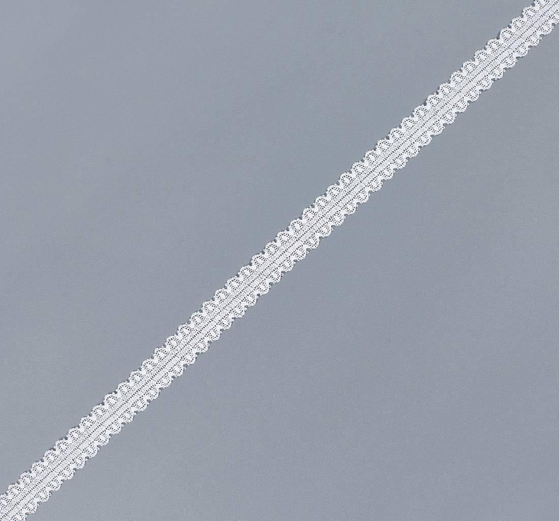 Тесьма кружевная из хлопка. Фестоны с «пико» по краям. Имитация вышивки «мережка». Цвет белый в наличии