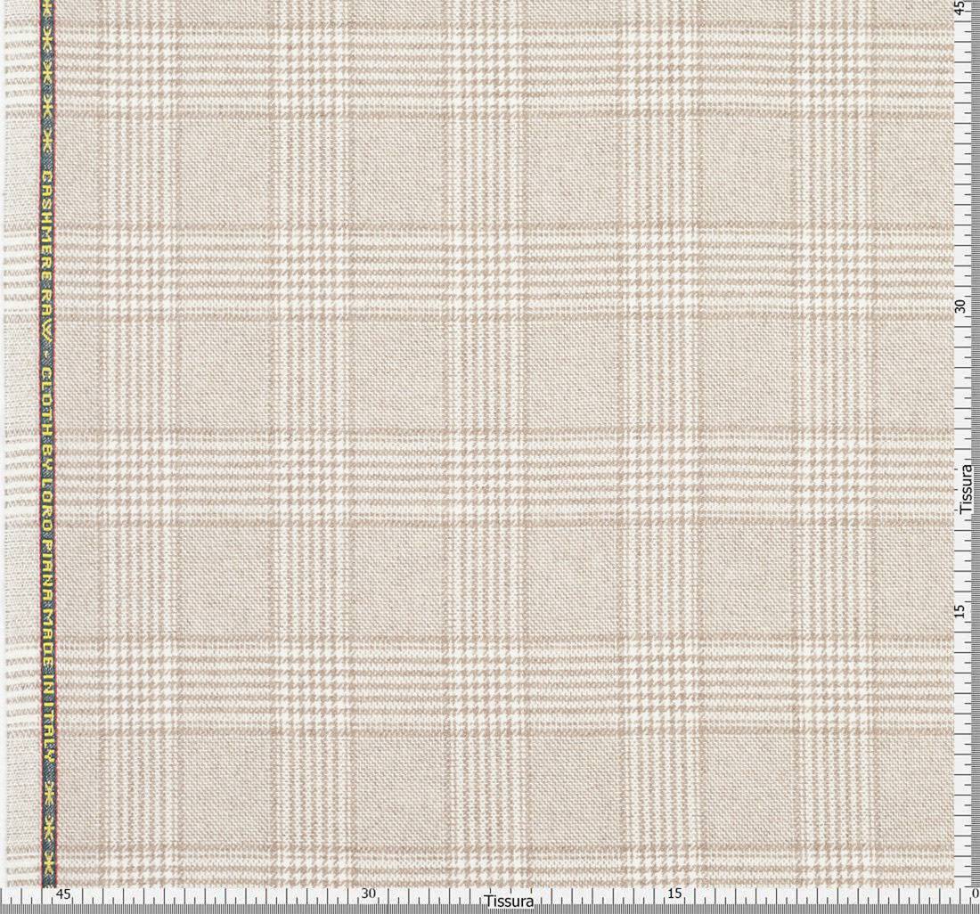 Ткань костюмная "Cashmere Raw" от Loro Piana из 100% кашемира. Бежевая клетка "Принц Уэльский" в наличии
