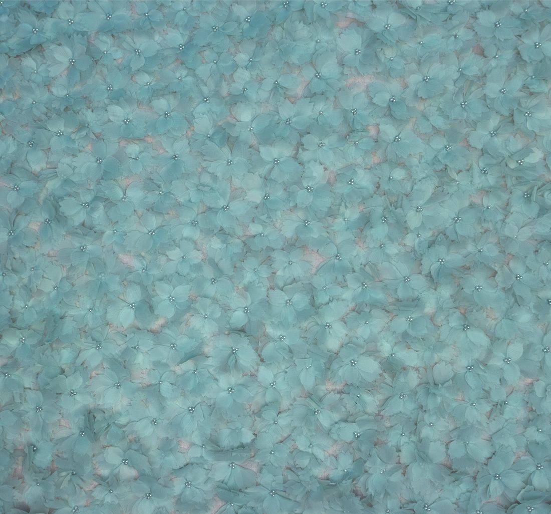 Ткань 07/01466/010 Тюль декорированная цветами из 2-х слойной органзы+бусины цвет "туча" в наличии