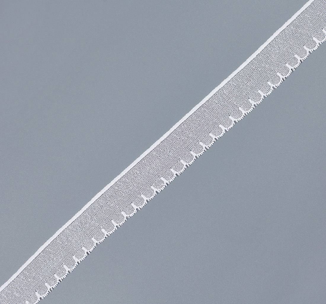 Тесьма кружевная из хлопка белая в мелкую сетку бобинет с фестонами по краю в наличии