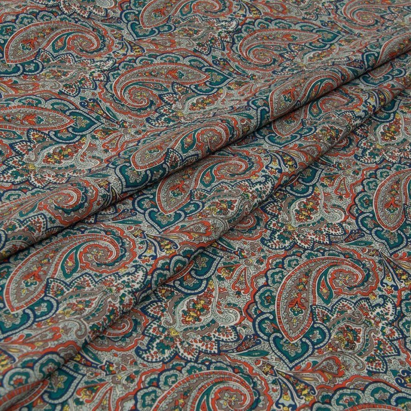 Хлопок Tana Lawn от Liberty. Принт «Tessa» (Тесса). Цвет оранжевый/бирюзовый/синий в наличии