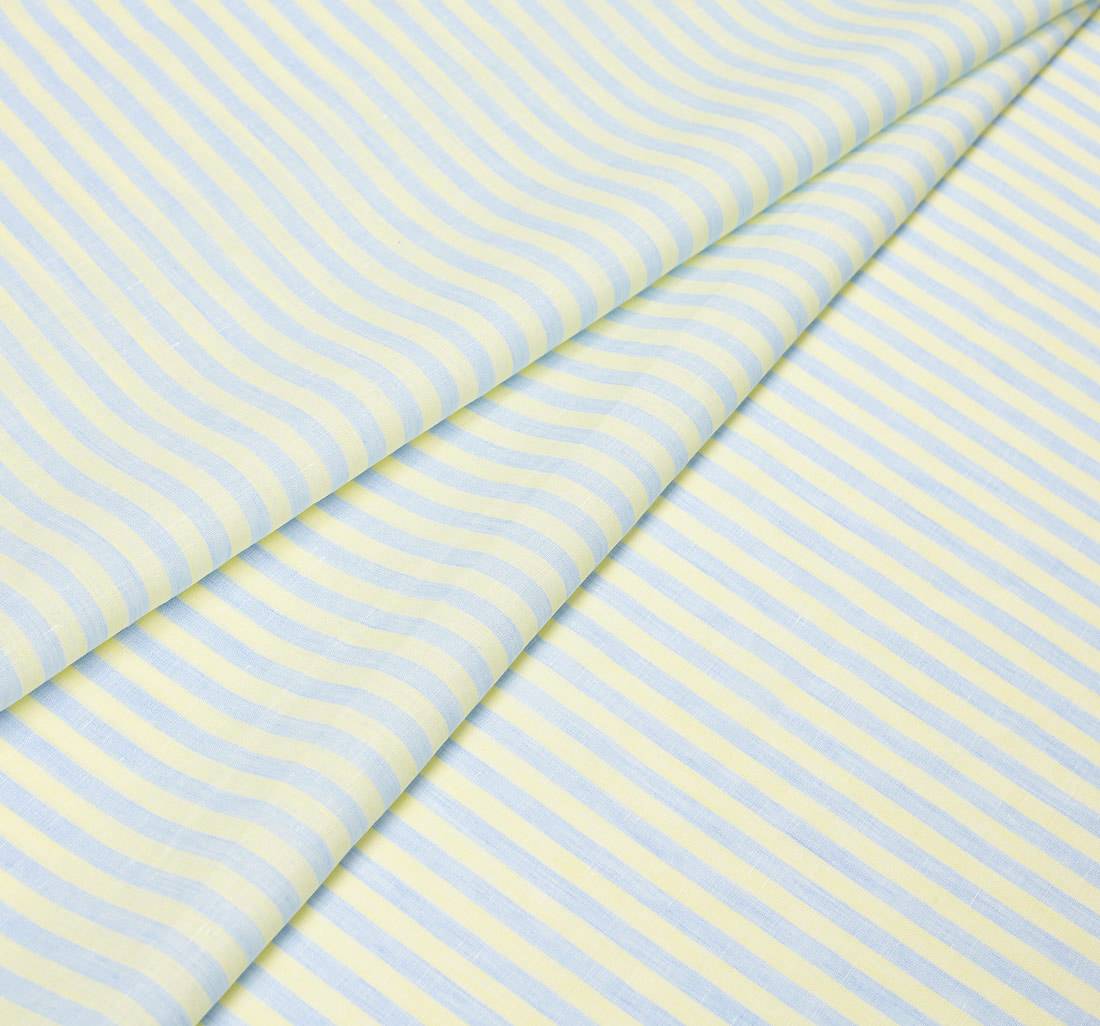 Ткань из 100% льна. Коллекция "Золотой лен" (Gold linen) от Thomas Mason. Желто-голубая полоска в наличии