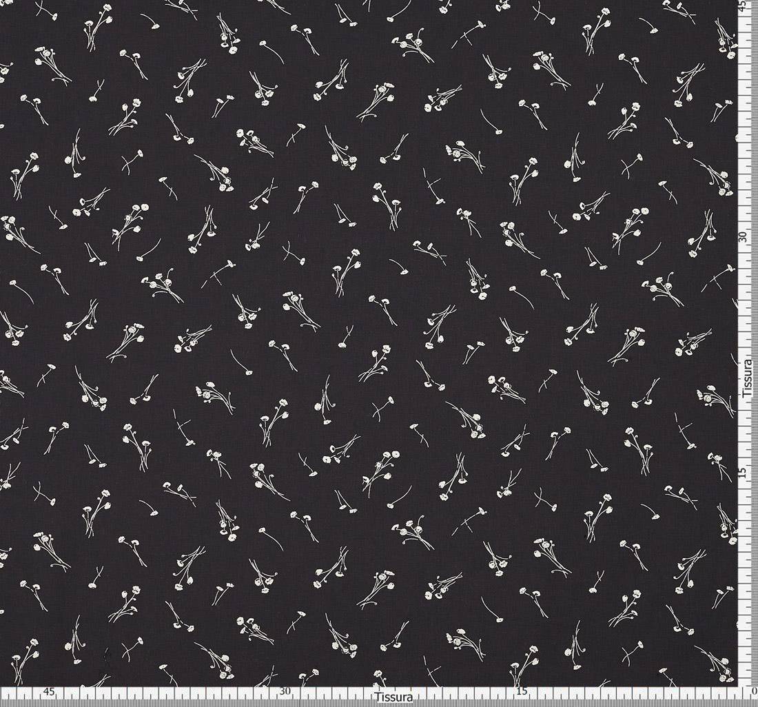 Фланель из 100% хлопка черного цвета с мелким белым цветочным принтом в наличии