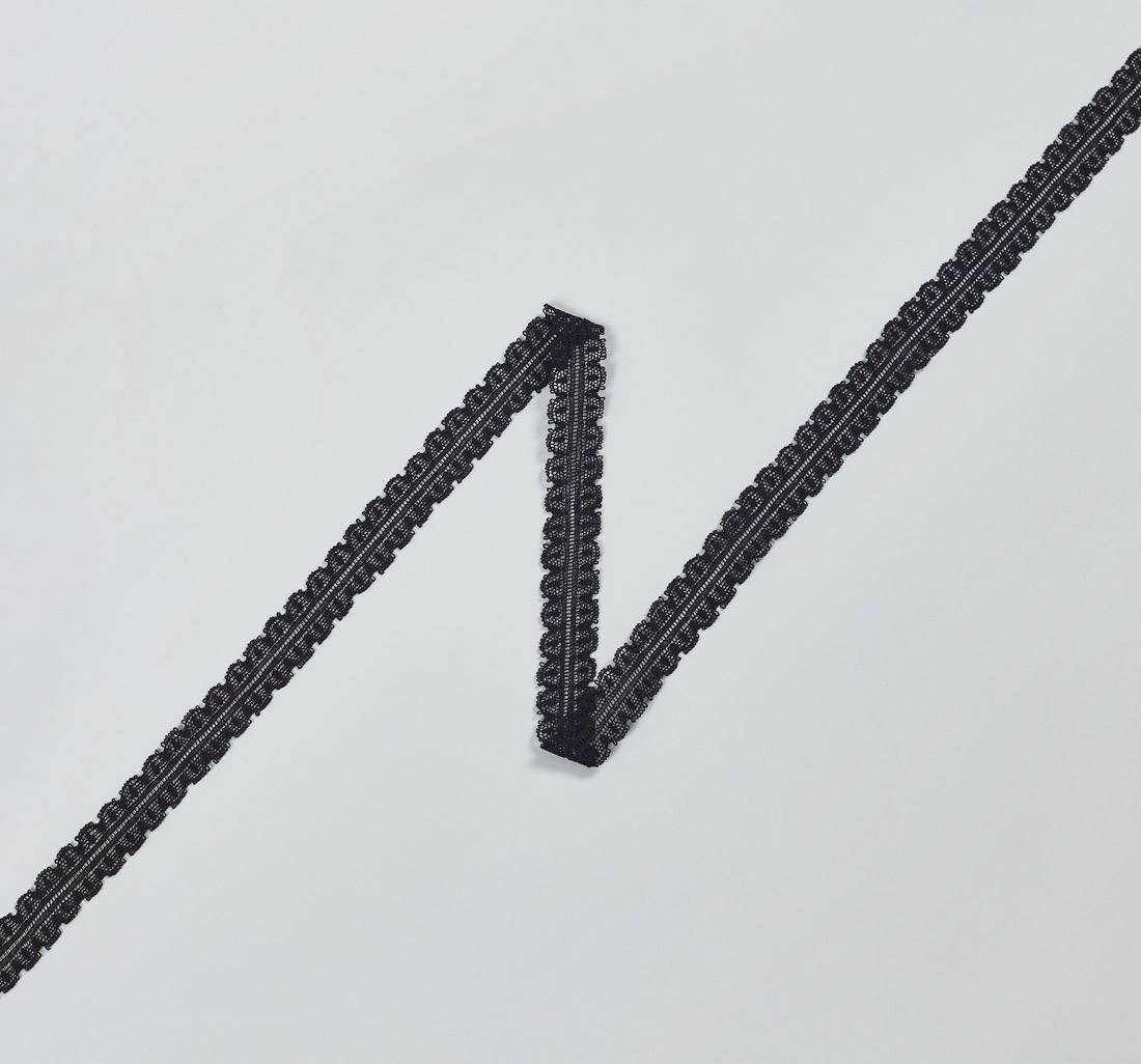 Тесьма кружевная из хлопка. Фестоны с «пико» по краям. Имитация вышивки «мережка». Цвет черный в наличии