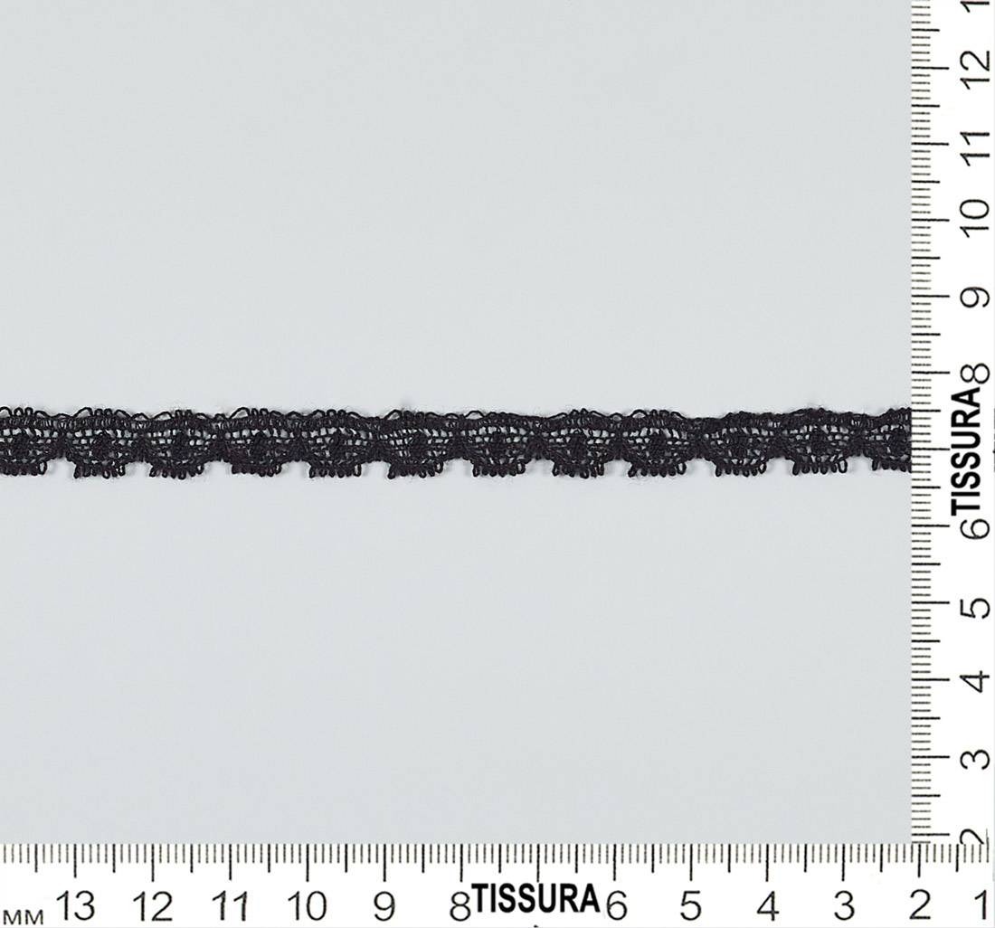 Тесьма кружевная из хлопка. Фестоны с «пико» по одному краю. Цвет черный в наличии
