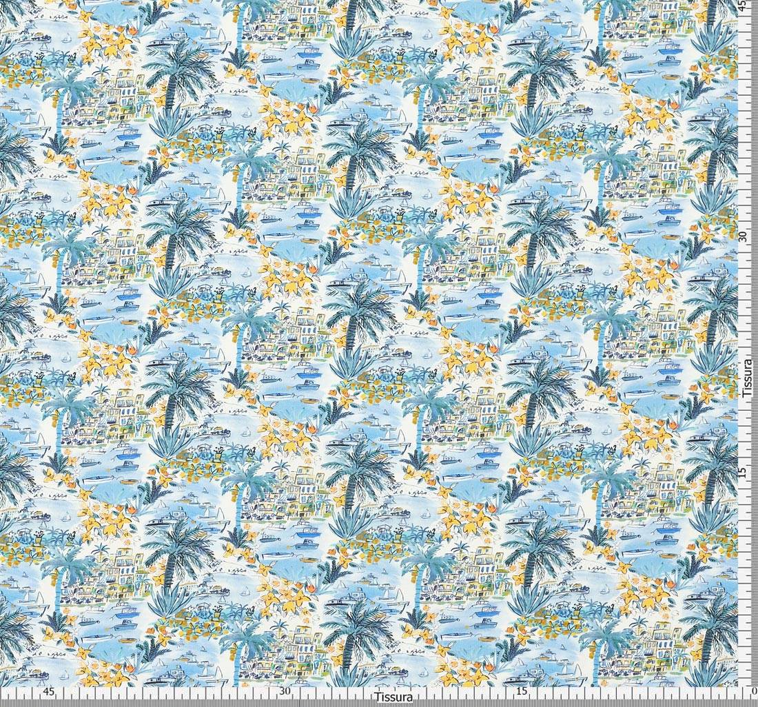 Ткань из смеси льна и хлопка от Liberty. Принт с курортными мотивами «Holiday Vista» (Холидей Виста) в наличии
