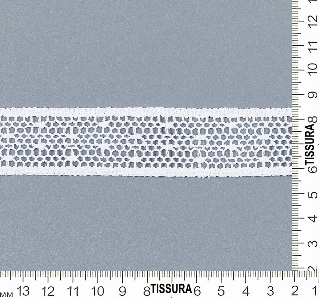 Тесьма кружевная из хлопка. Сетка бобинет в горошек "point d'esprit" (пуа д'эспри́). Цвет белый в наличии