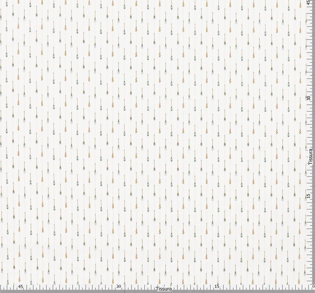 На белый поплин от Liberty нанесен милый авторский принт «Rowing», посвященный гребле, гребному спорту, с веслами и полосками в наличии