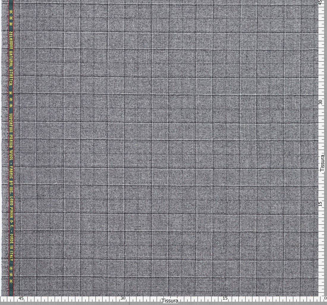 Ткань костюмная от Loro Piana из коллекции "Zelander Natural Stretch". Естественная эластичность. Серо-черная клетка в наличии