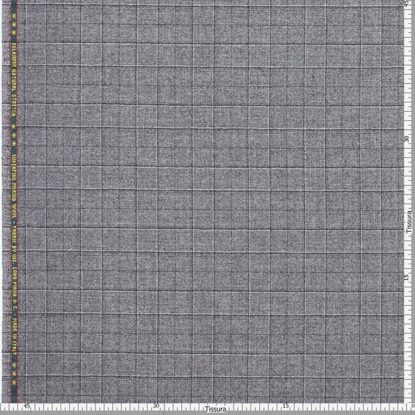 Ткань костюмная от Loro Piana из коллекции "Zelander Natural Stretch". Естественная эластичность. Серо-черная клетка в наличии