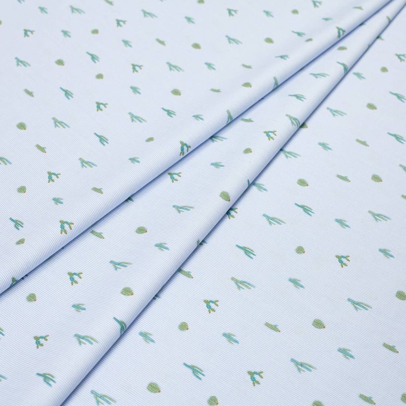 Поплин от Liberty из 100% хлопка. Дизайн «Saguaro stripe» (Полосы Сагуаро). Кактусы на бело-голубой полоске в наличии
