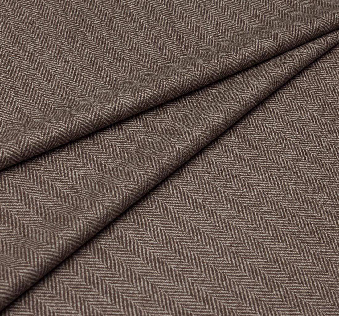 Ткань из шерсти 686025 Pecora Nera® в бежево-коричневую «ёлочку»  в наличии