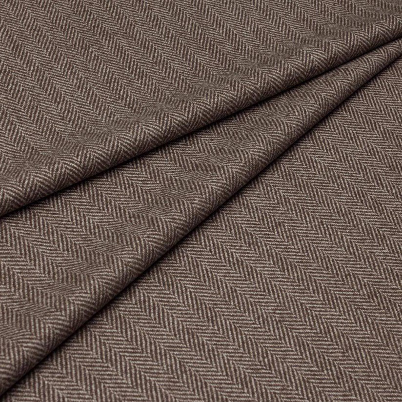 Ткань из шерсти 686025 Pecora Nera® в бежево-коричневую «ёлочку»  в наличии