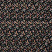 Трикотаж из вискозы с добавлением эластана от бренда Liberty. Принт «Buds and berries» (Бутоны и ягоды). Мелкие цветы на темно-синем фоне в наличии