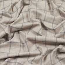 Ткань костюмная от Loro Piana из коллекции «Silk Air». Шерсть, шелк, кашемир. Серая клетка на бежевом фоне в наличии