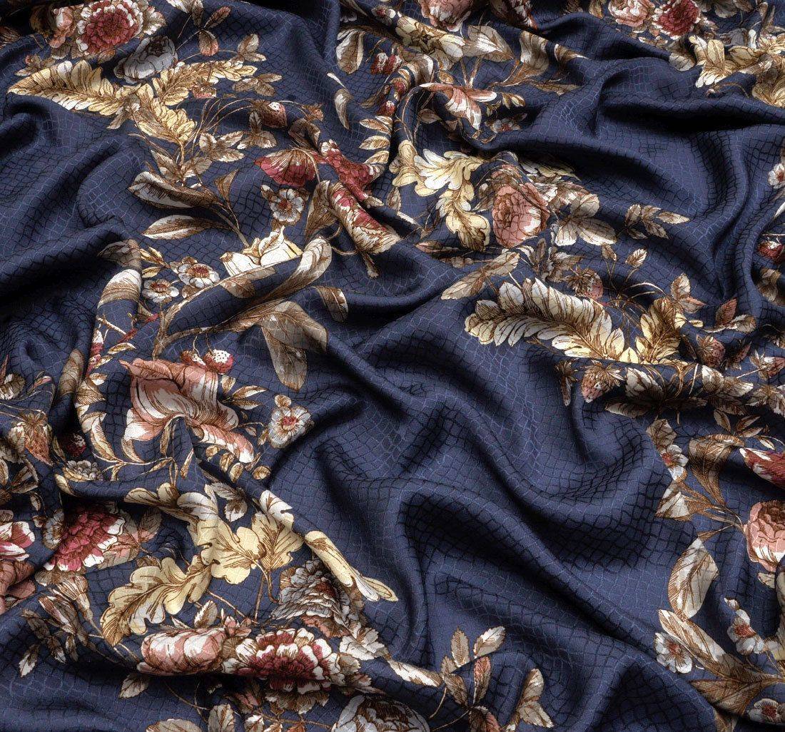 Жаккард синий с крупным цветочным принтом в наличии