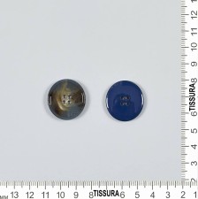 Пуговица пластмассовая на 4 прокола, блестящая. Имитация натурального рога. Цвет серо-синий в наличии