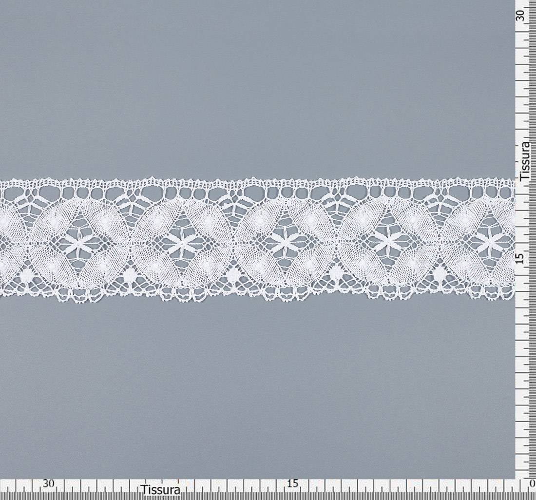 Тесьма кружевная из хлопка. Геометрический узор. Цвет белый в наличии