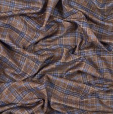 Ткань костюмная из шерсти и шелка из коллекции "Dorsilk" от Dormeuil в коричнево-синюю клетку с эффектом "делаве" в наличии