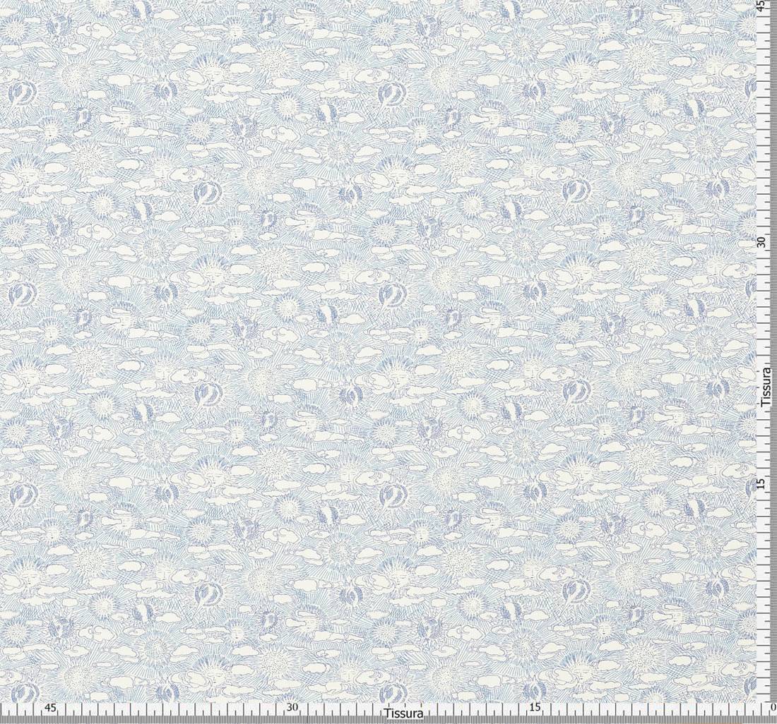 Ткань из смеси льна и хлопка. Принт «Sunbeam canvas» (Картина с солнечными лучами) выполнен в бело-голубых тонах в наличии