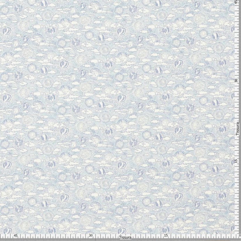 Ткань из смеси льна и хлопка. Принт «Sunbeam canvas» (Картина с солнечными лучами) выполнен в бело-голубых тонах в наличии