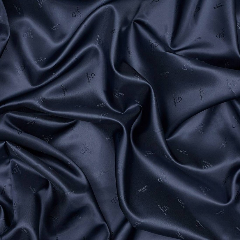 Ткань подкладочная с жаккардовым логотипом Dormeuil. Цвет синий в наличии