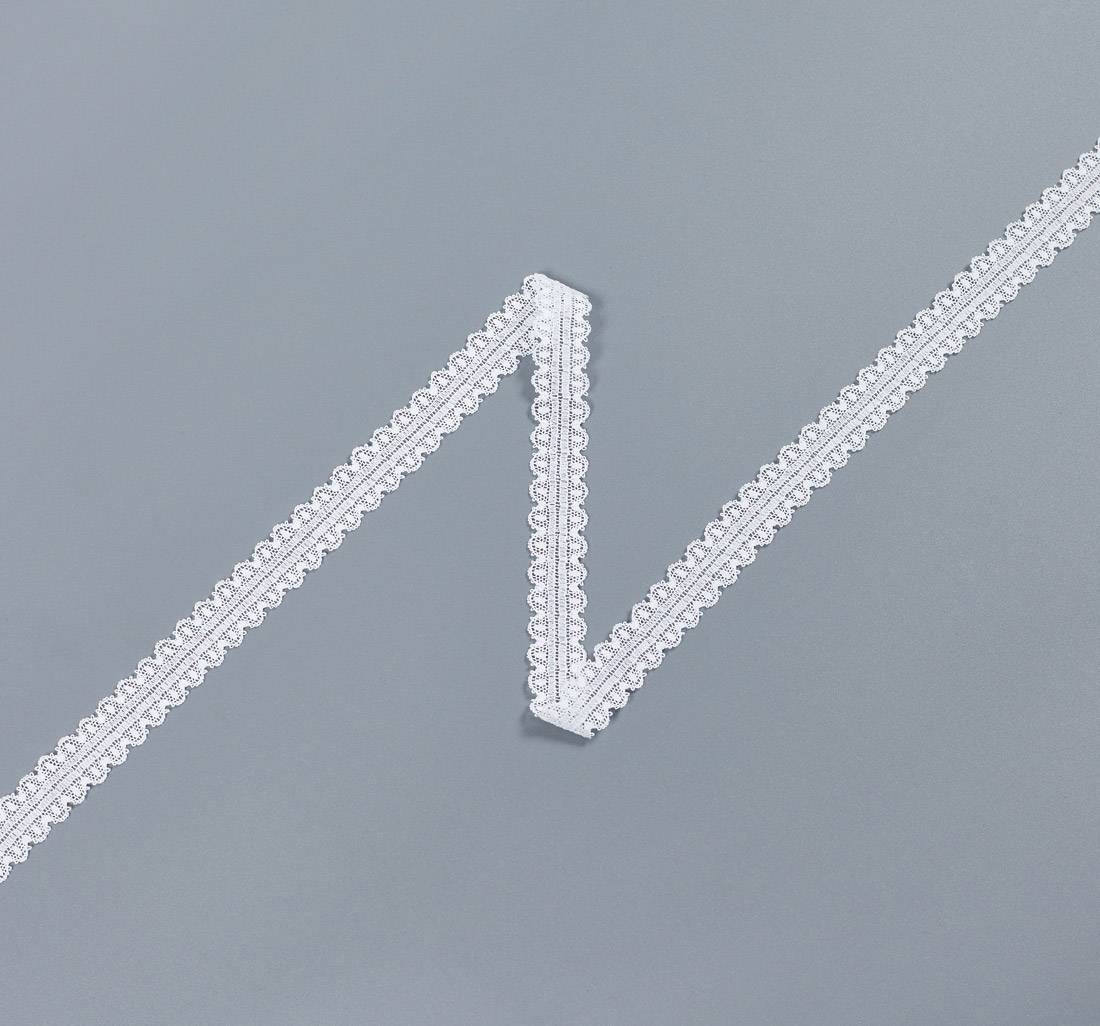 Тесьма кружевная из хлопка. Фестоны с «пико» по краям. Имитация вышивки «мережка». Цвет белый в наличии