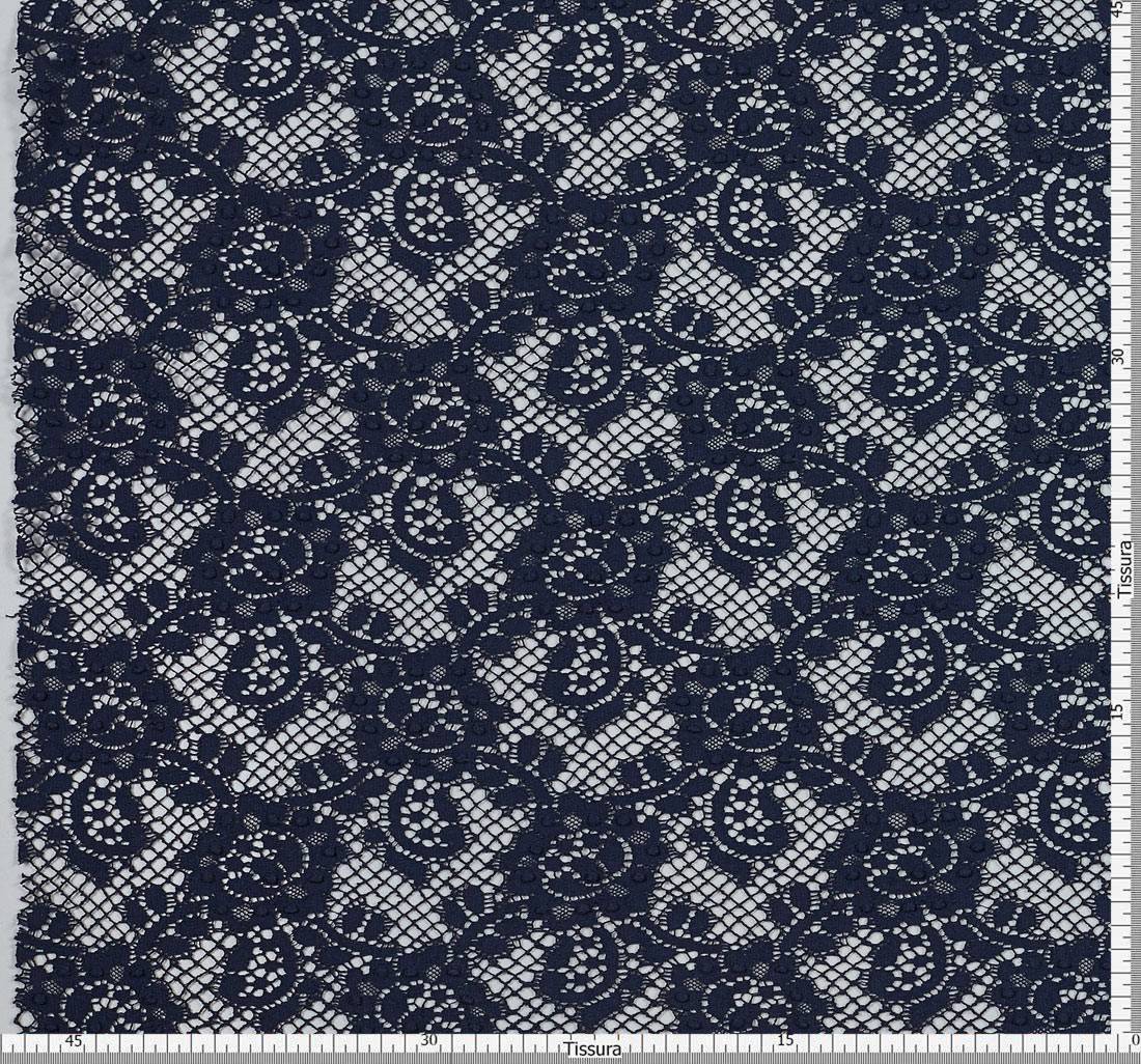 Кружево из хлопка. Растительный узор (цветы и листья). Имитация коклюшечных кружев. Цвет темно-синий в наличии