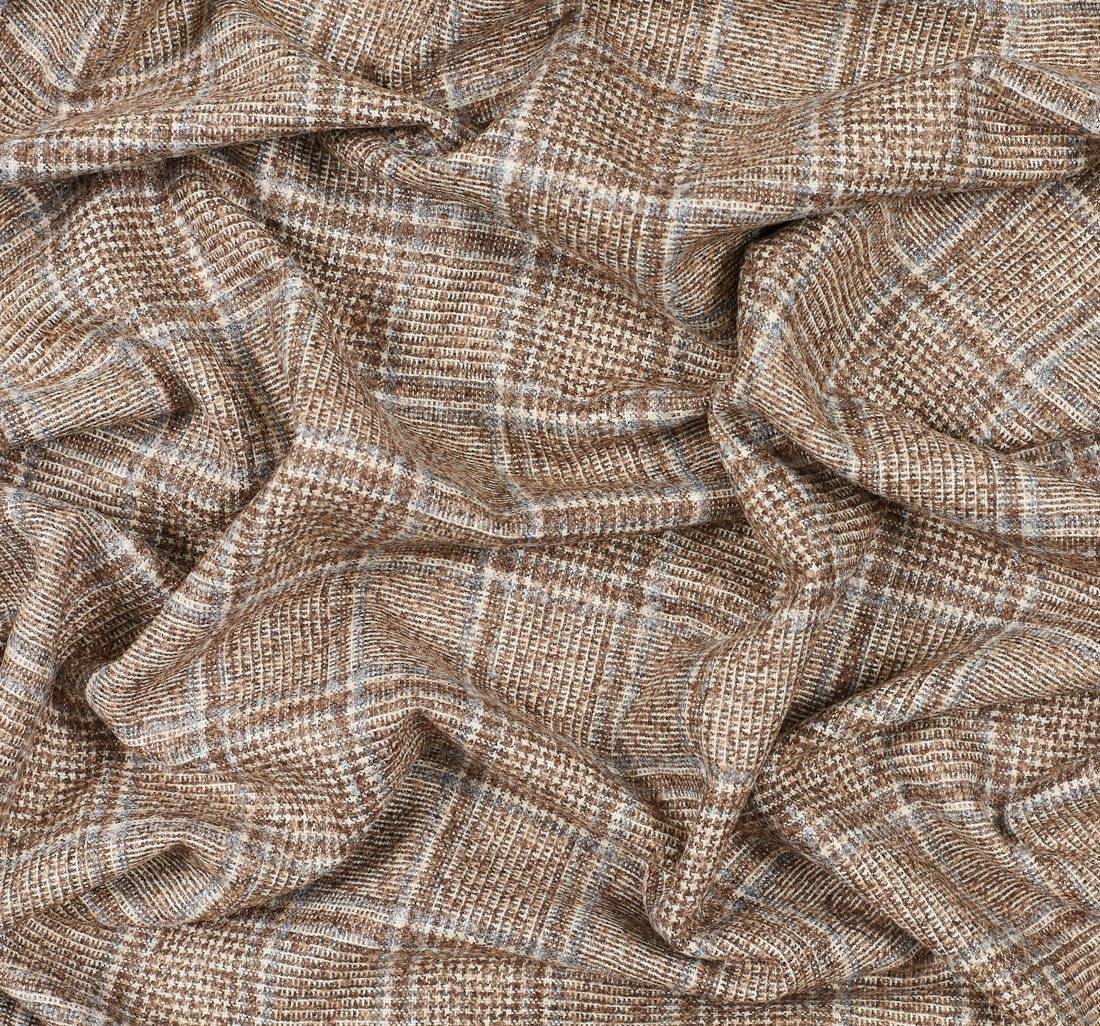 Ткань костюмная из шерсти мериноса и сури альпаки. Клетка "Принц Уэльский" бежево-голубая в наличии