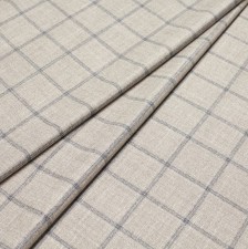Ткань костюмная от Loro Piana из коллекции «Silk Air». Шерсть, шелк, кашемир. Серая клетка на бежевом фоне в наличии
