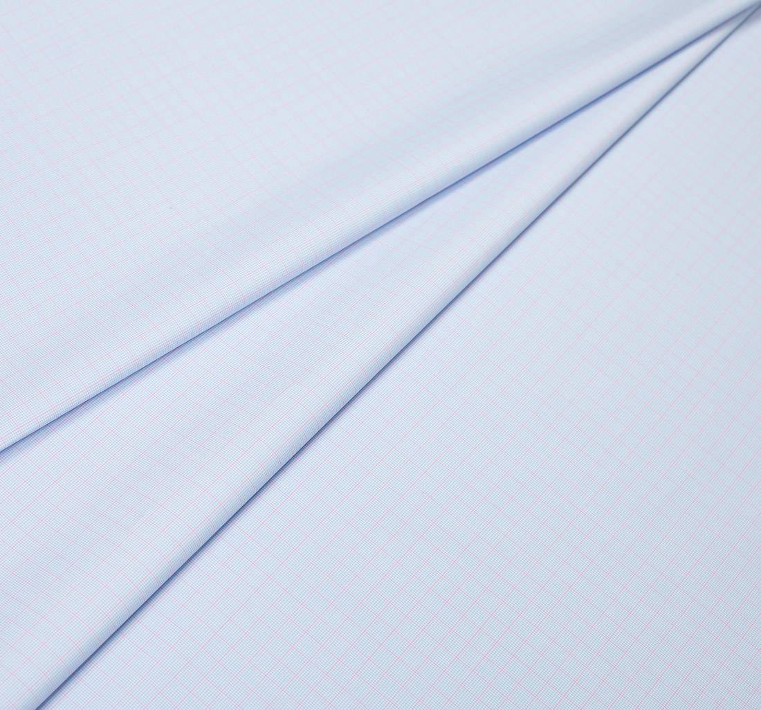 Сорочечная ткань из 100% хлопка в розово-голубую клеточку из коллекции "Зефир" от Thomas Mason в наличии