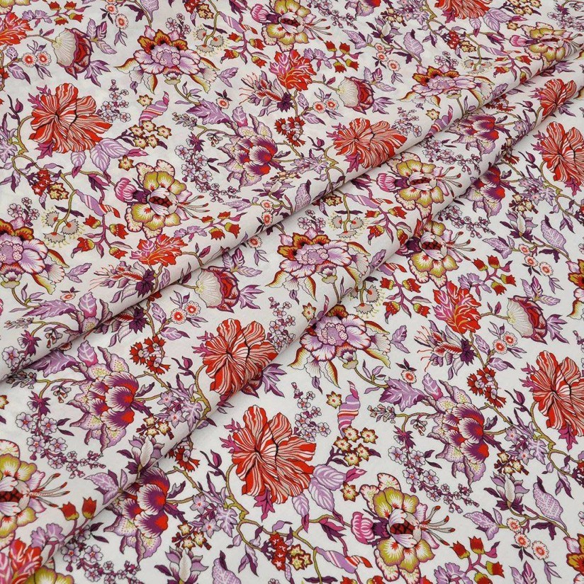 Хлопок Tana Lawn от Liberty. Принт «Christelle» (Кристель). Цвет сиреневый/красный/белый в наличии