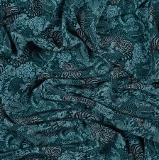 Крепдешин шелковый. Принт «Тигры и драконы». Цвета бирюзовый и черный в наличии
