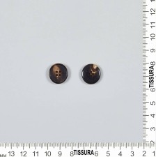 Пуговица на 4 прокола из натурального рога, блестящая, рифленый гурт. Цвет темно-коричневый в наличии