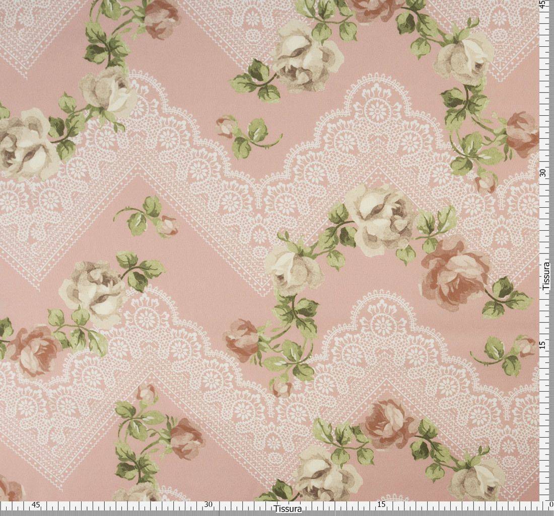 Атлас шелковый пудрового оттенка с рисунком в наличии