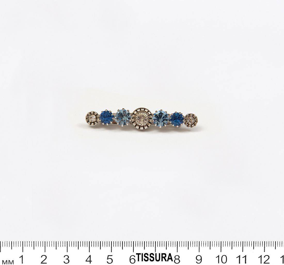 Булавка-брошь металлическая со стразами. Цвет металла: никель. Цвет страз в ассортименте. Размер 50мм в наличии