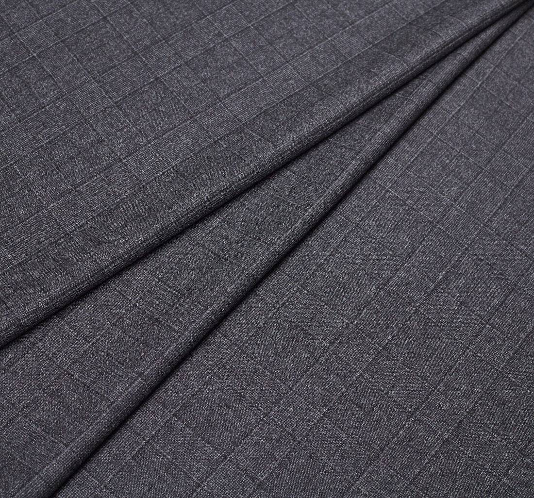 Ткань костюмная от Loro Piana из коллекции "Zelander Natural Stretch". Естественная эластичность. Темно-серая клетка в наличии