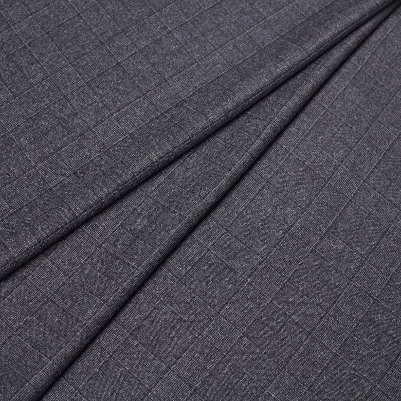 Ткань костюмная от Loro Piana из коллекции "Zelander Natural Stretch". Естественная эластичность. Темно-серая клетка в наличии