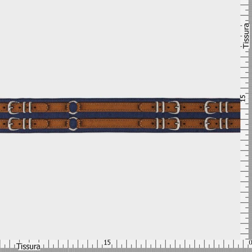 Тесьма темно-синяя с изображением ремней в стиле Эрмес (Hermes) в наличии