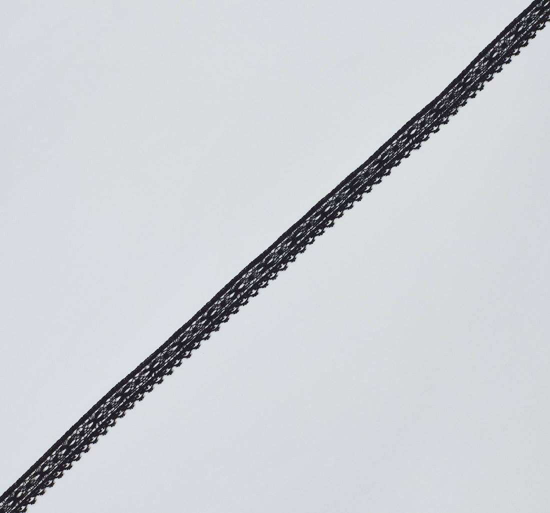 Тесьма кружевная из хлопка. Мелкие фестоны с зубчиками «пико» по краю тесьмы. Цвет черный в наличии