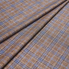 Ткань костюмная из шерсти и шелка из коллекции "Dorsilk" от Dormeuil в коричнево-синюю клетку с эффектом "делаве" в наличии