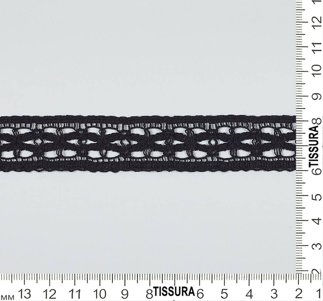 Тесьма кружевная из хлопка. Геометрический узор — крестообразные элементы. Цвет черный в наличии