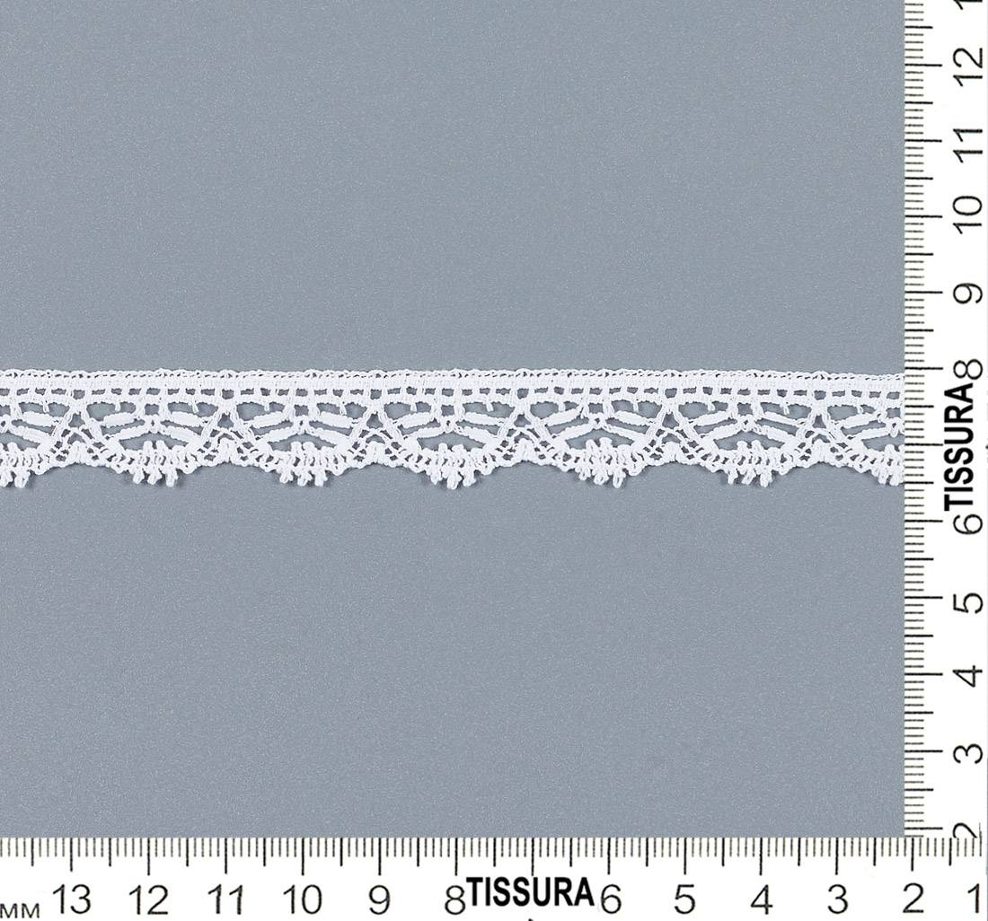 Тесьма кружевная из хлопка. Графичный узор. Фестоны по краю. Цвет белый в наличии