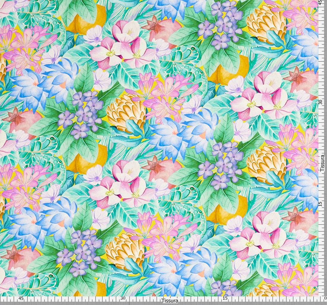 Крепдешин шелковый от Liberty с яркими цветами и фруктами. Принт "Poppy and Freddie" (Поппи и Фредди) в наличии