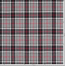 Шерсть костюмная в шотландскую клетку "тартан" в стиле Барберри (Burberry) в черно-серых тонах с добавлением красного цвета в наличии