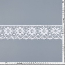 Тесьма кружевная из хлопка. Узор «ромашки». Фестоны по краю. Цвет белый в наличии