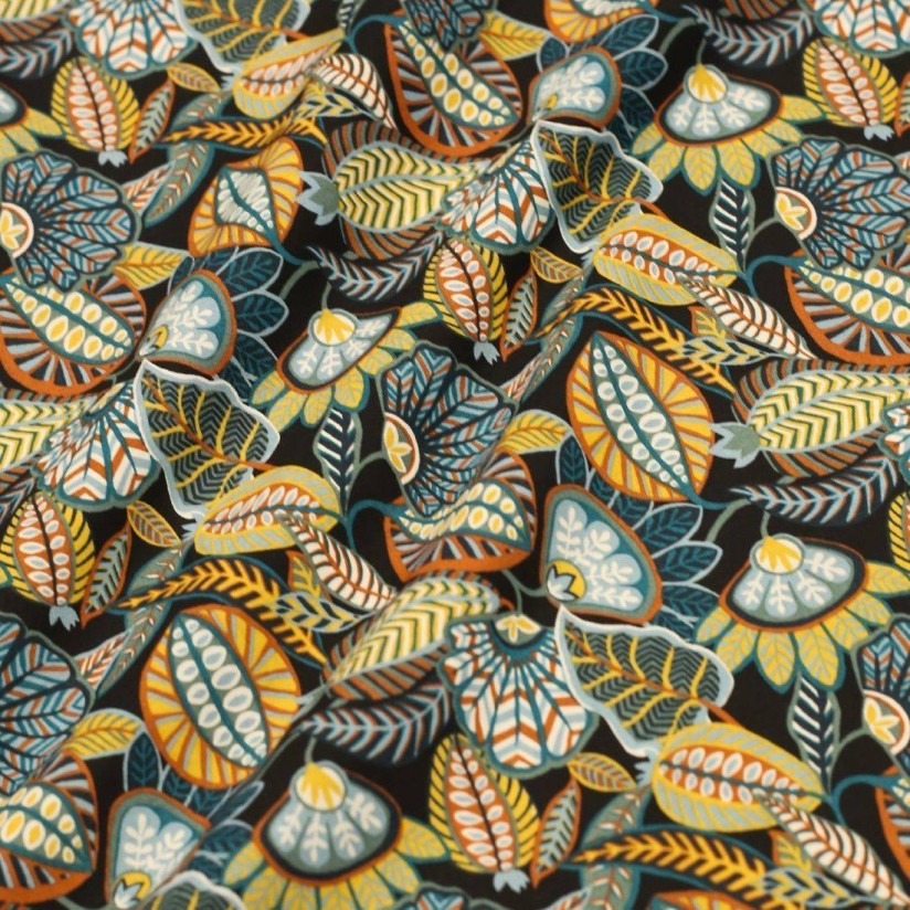 Хлопок Tana Lawn™ от Liberty. Принт «Harvest time» (Время сбора урожая). Цвет черный/желтый/бирюзовый в наличии