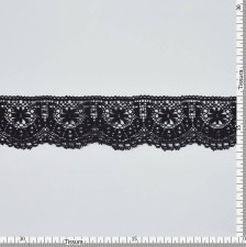 Тесьма кружевная из хлопка. Стилизованные цветы-звездочки. Фестоны по краю. Цвет черный в наличии