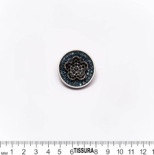 Пуговица из металла на ножке с синими и черными кристаллами Swarovski в наличии